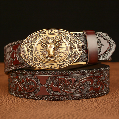 Jeff | Men'S Vintage Cowhide Personalized Carved Automatic Buckle Belt