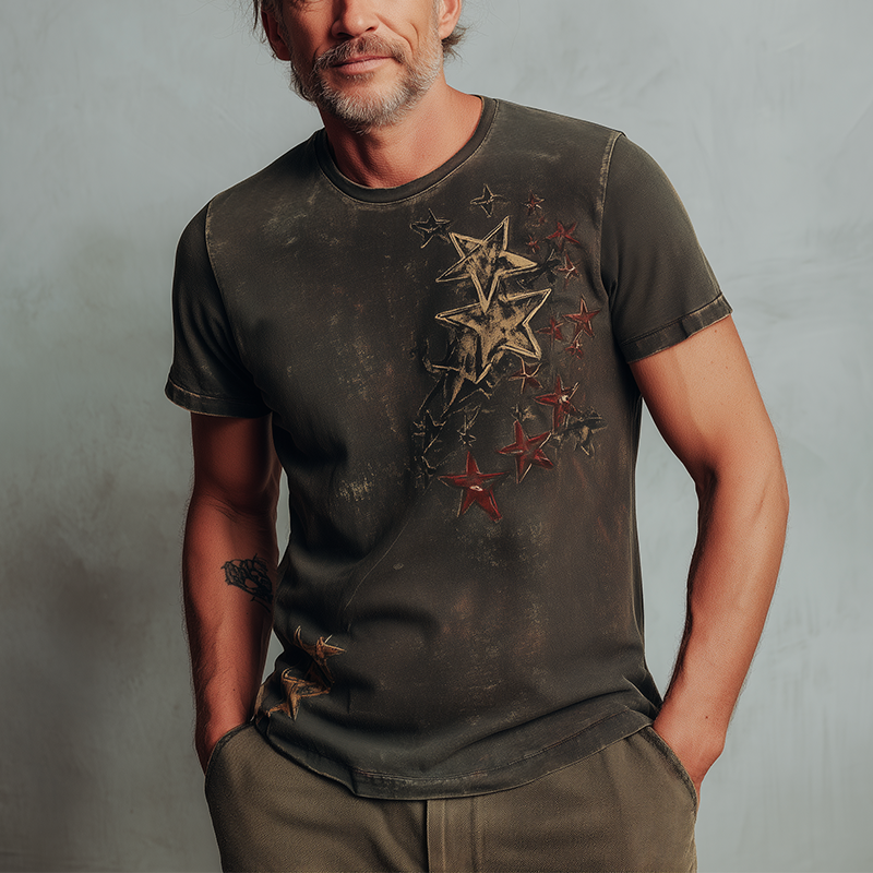 Shane | Men'S Summer Fashion Star Print Distressed Cotton Blend Short-Sleeved T-Shirt
