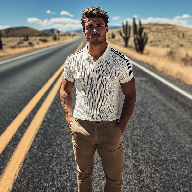 Forrest | Men'S Spring And Summer Fashion Casual Knitted Patchwork Striped Short-Sleeved Polo Shirt