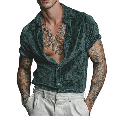 Clyde | Men'S Retro Casual Velvet Lapel Short Sleeve Shirt