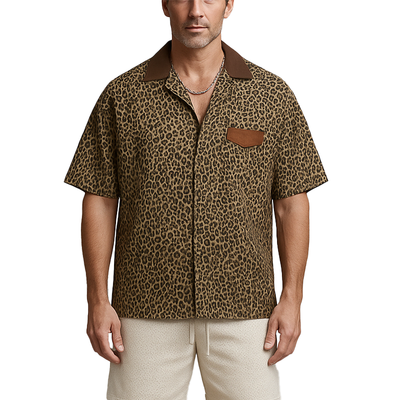 Tony | Men'S Summer Fashion Leopard Print Cotton Blend Short Sleeve Shirt