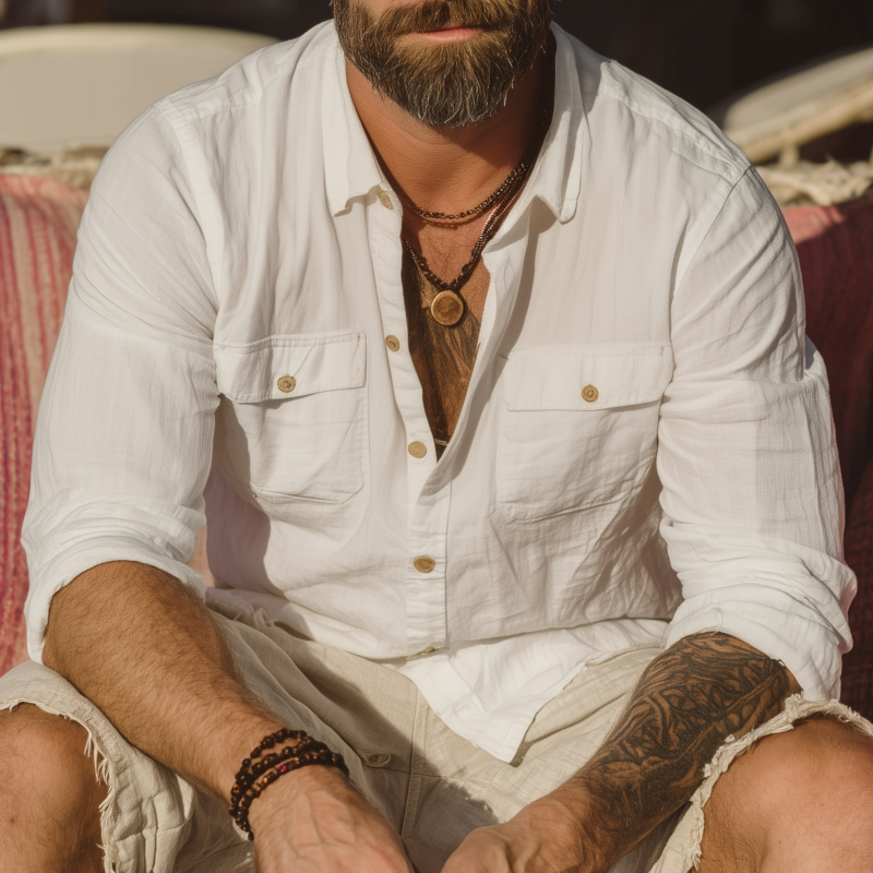 Bruce | Men'S Casual Solid Color Breathable Cotton Chest Pocket Lapel Slim Fit Long Sleeve Shirt