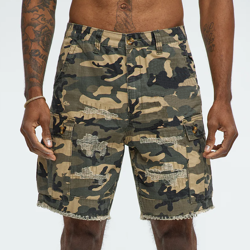 Warren | Men'S Spring And Summer Classic Casual Camouflage Cotton Blended Raw Edge Multi-Pocket Cargo Shorts