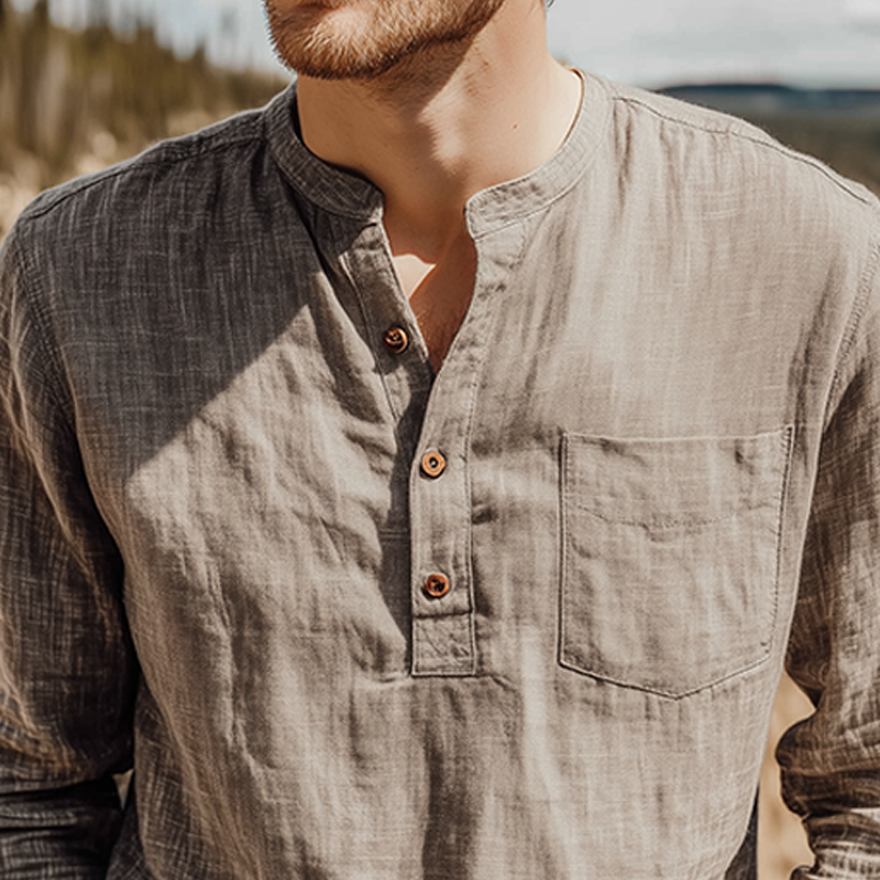 Uriah | Men'S Spring And Summer Classic Casual Henley Collar Cotton And Linen Loose Long Sleeve T-Shirt