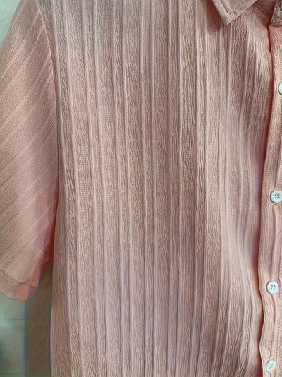 Yago® | Ribbed Short-Sleeved Blouse With Button Placket