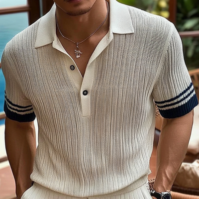 Gustavo | Men'S Casual Contrast Lapel Slim Fit Short Sleeve Knitted Short Sleeve Polo Shirt