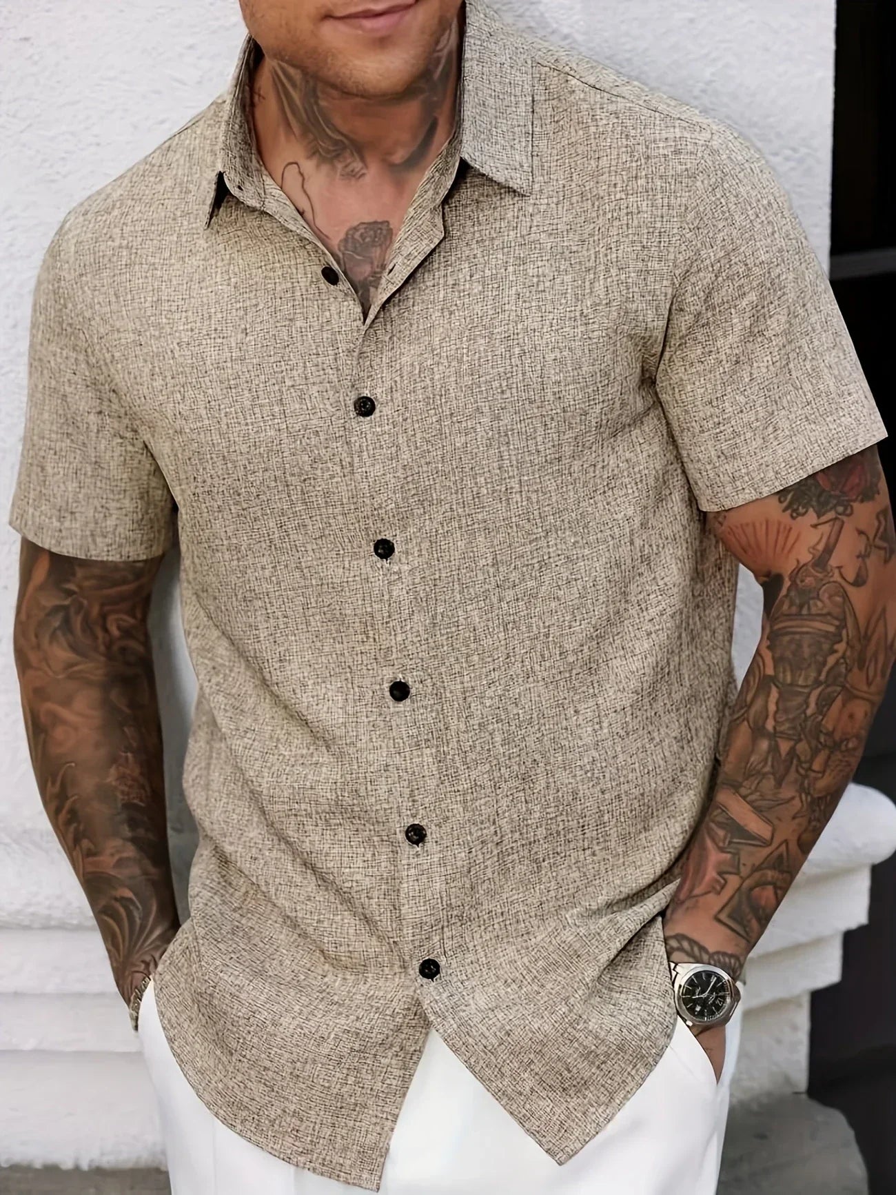 Pax | Lightweight short-sleeved linen blend shirt