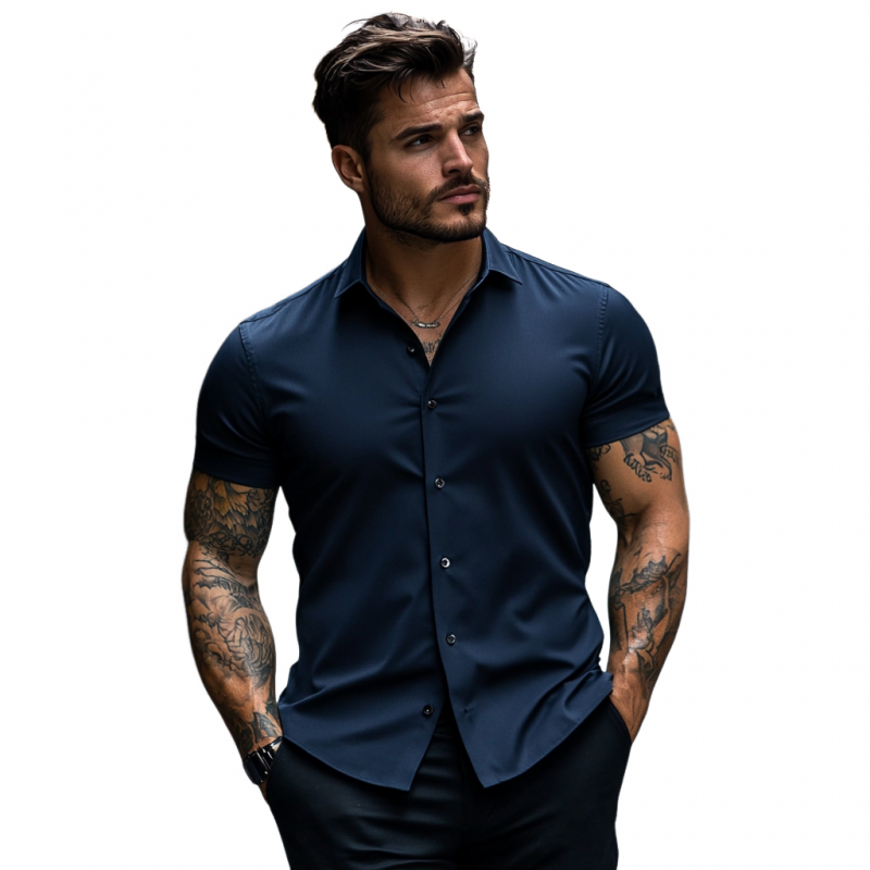 Graham | Men'S Casual Soft Breathable Cotton Lapel Slim Fit Short Sleeve Shirt