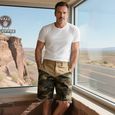 Nestor | Men'S Spring And Summer New American Western Style Cotton Blended Washed Stitching Camouflage Casual Shorts