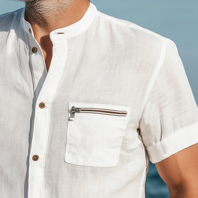 Martin | Men'S Summer Basic Cotton Stand Collar Short Sleeve Shirt