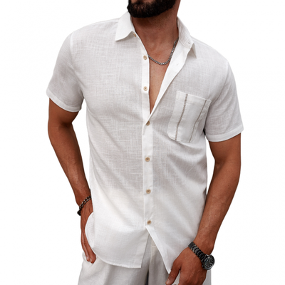 Federico | Men'S Casual Breathable Linen Lapel Patch Pocket Slim Fit Short Sleeve Shirt