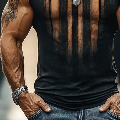 Max | Men'S Vintage Stripe Print Crew Neck Tank Tops