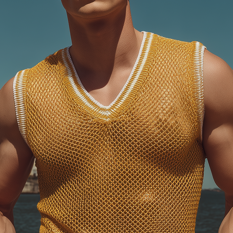 Kirk | Men'S Spring And Summer Fashion Casual Slightly Transparent Sexy V-Neck Slim Knitted Tank Top