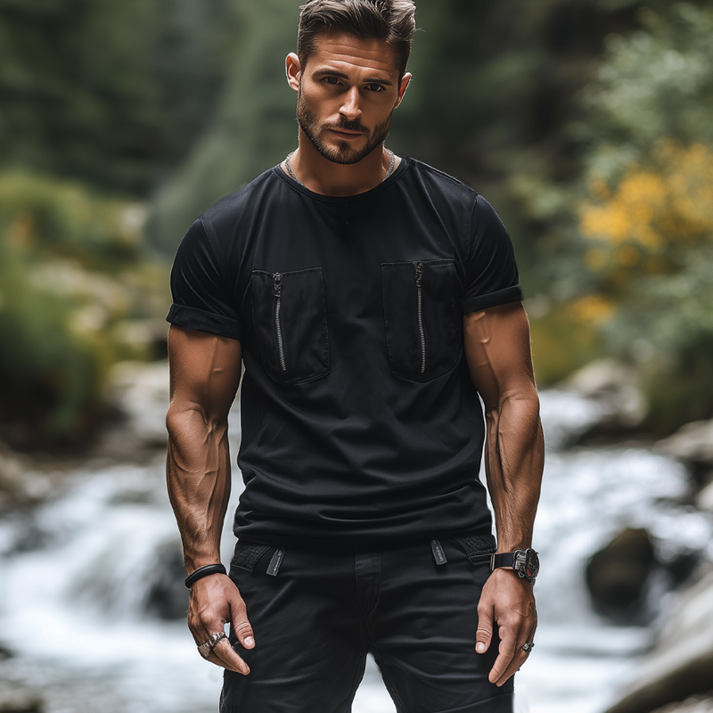 Willis | Men'S Summer Fashion Zipper Pocket Round Neck Short Sleeve T-Shirt