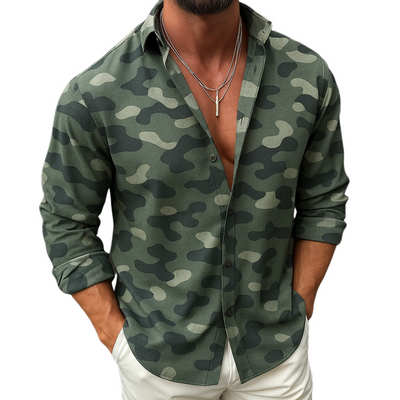 Salvador | Men'S Camouflage Print Lapel Long Sleeve Shirt