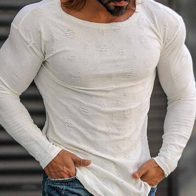 George | Men'S Casual Solid Color Ripped Long Sleeve T-Shirt