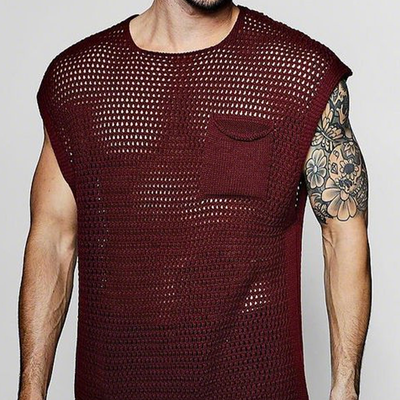 Dario | Men'S Spring And Summer Fashion Casual Hollow Knitted Round Neck Pocket Tank Top