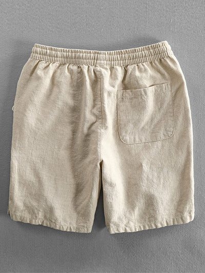 Gualterio® | Short Sleeve V Neck Linen Rayon Blend Shirt & Linen Cotton Blend Drawstring Shorts