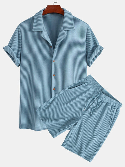 William® | Waffle Button Up Shirt & Drawstring Knitted Waffle Shorts