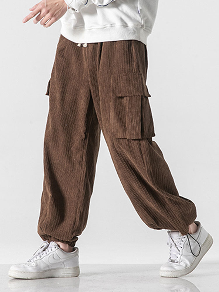 Laudelino® | Relaxed Fit Drawcord Hem Corduroy Cargo Pants
