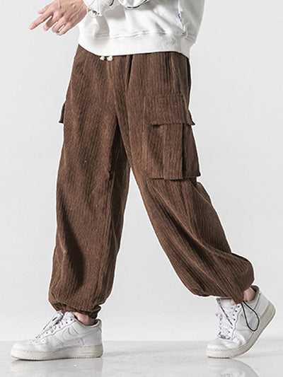 Laudelino® | Relaxed Fit Drawcord Hem Corduroy Cargo Pants