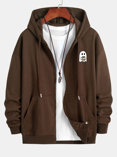 Josías® | Ghost Drinking Coffee Print Relax Fit Zip Hoodie