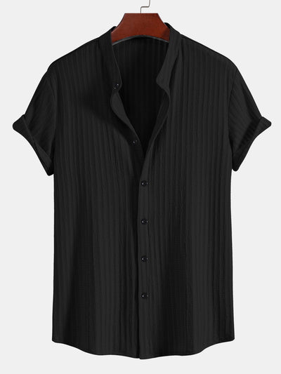 Antares® | Muscle Fit Texture Ribbed Stand Collar Shirt