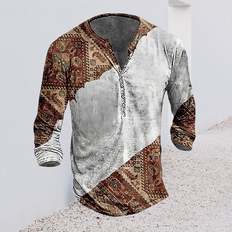 Jon® | Men'S Casual Long-Sleeved V-Neck Printed T-Shirt