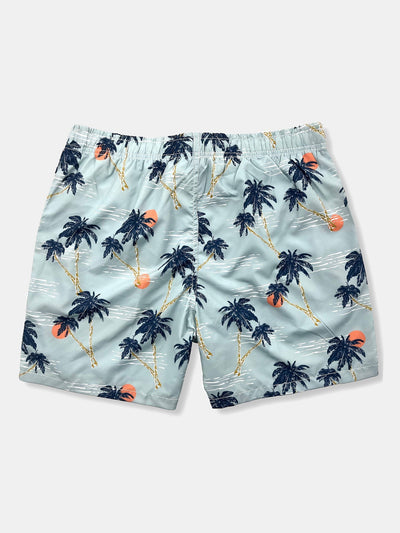 Basilio® | Linen Rayon Blend Button Up Shirt & Palm Tree Sunset Print Swim Shorts