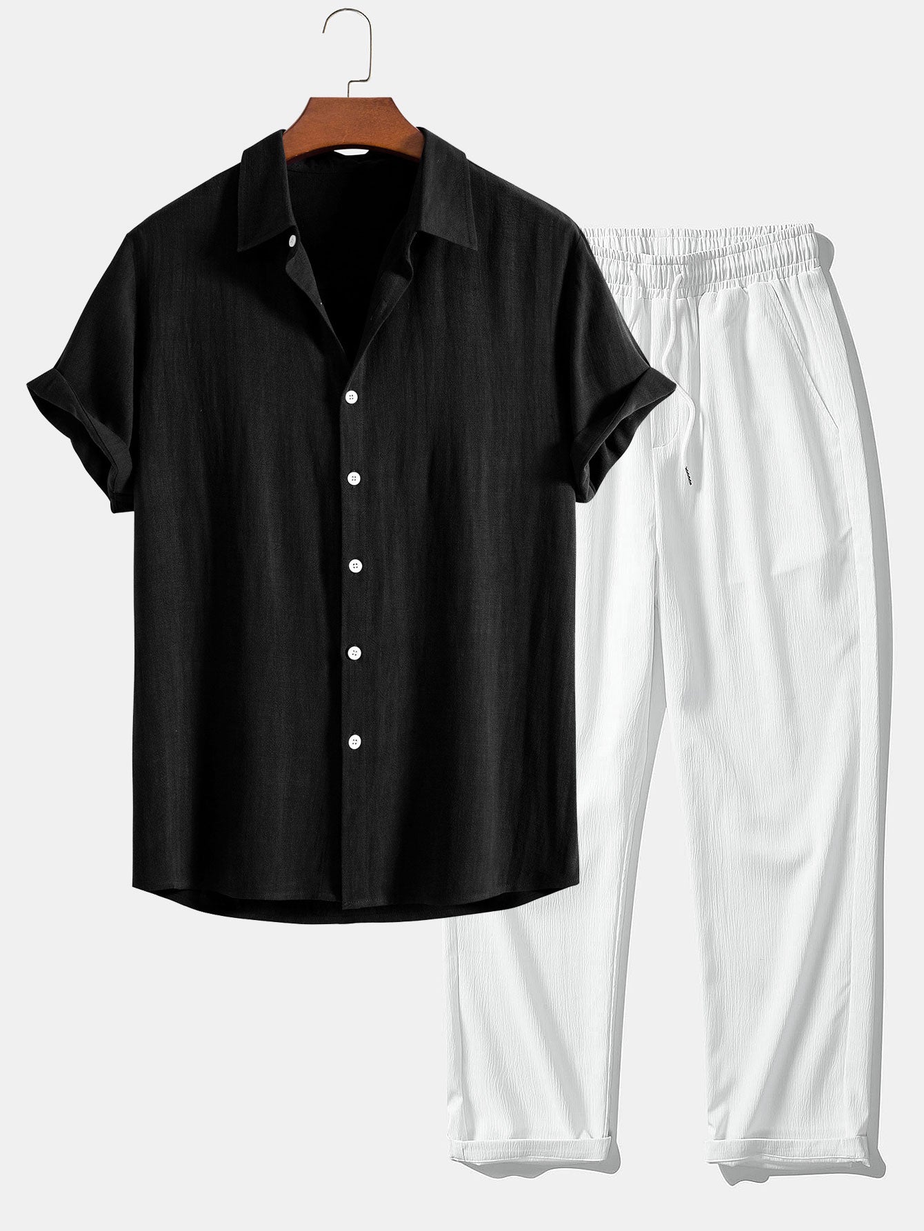 Dorian® | Linen Rayon Blend Button Up Shirt & Wrinkle Textured Straight Leg Pants