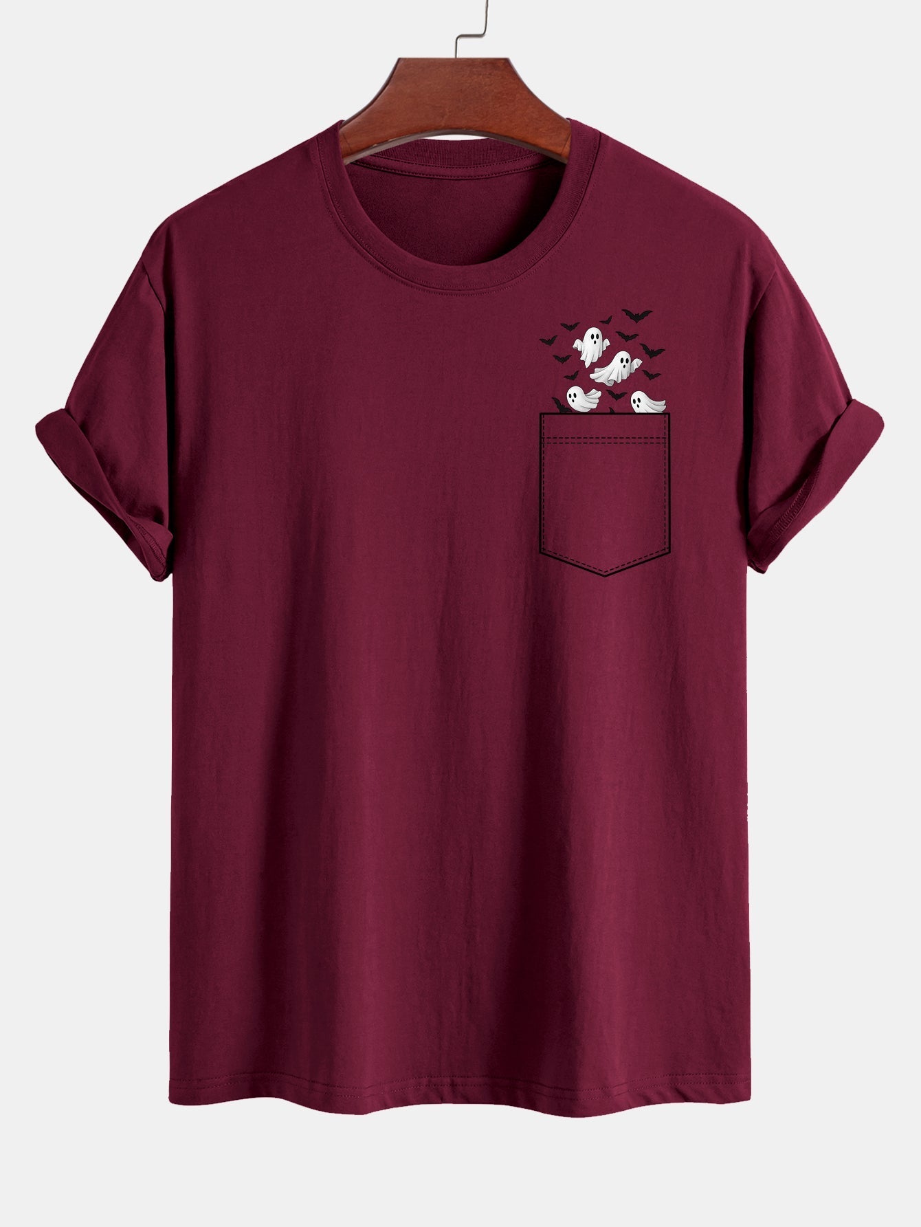 Barnaby® | Regular Fit Pocket Bat Ghost Print Cotton T-Shirt