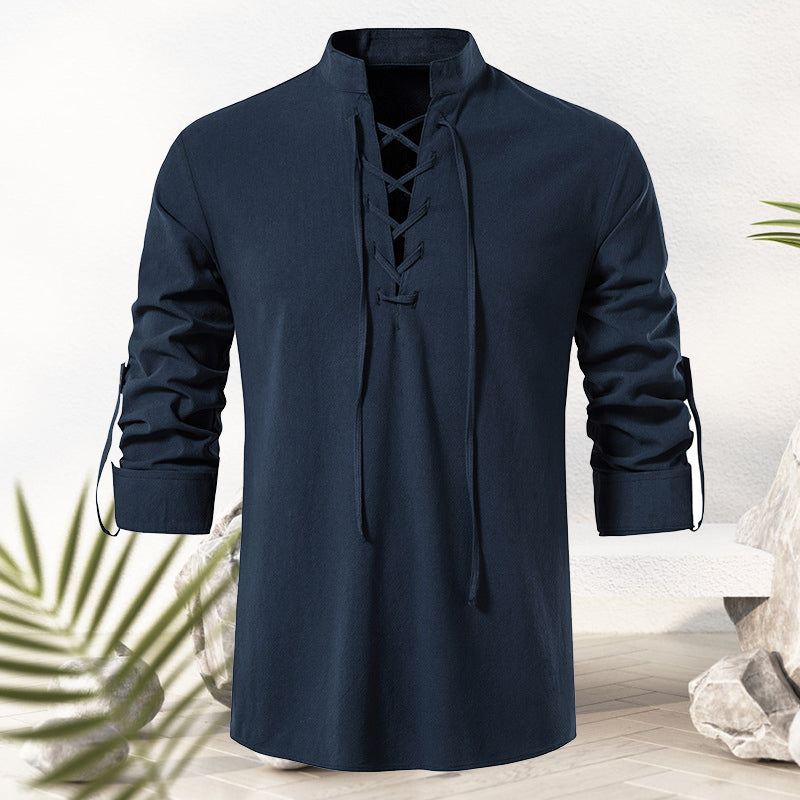 Jotham® | Men'S Cotton And Linen Drawstring T-Shirt