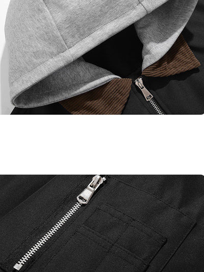 Efraín® | Relax Fit Contrast Corduroy Bomber Jacket With Detachable Hood