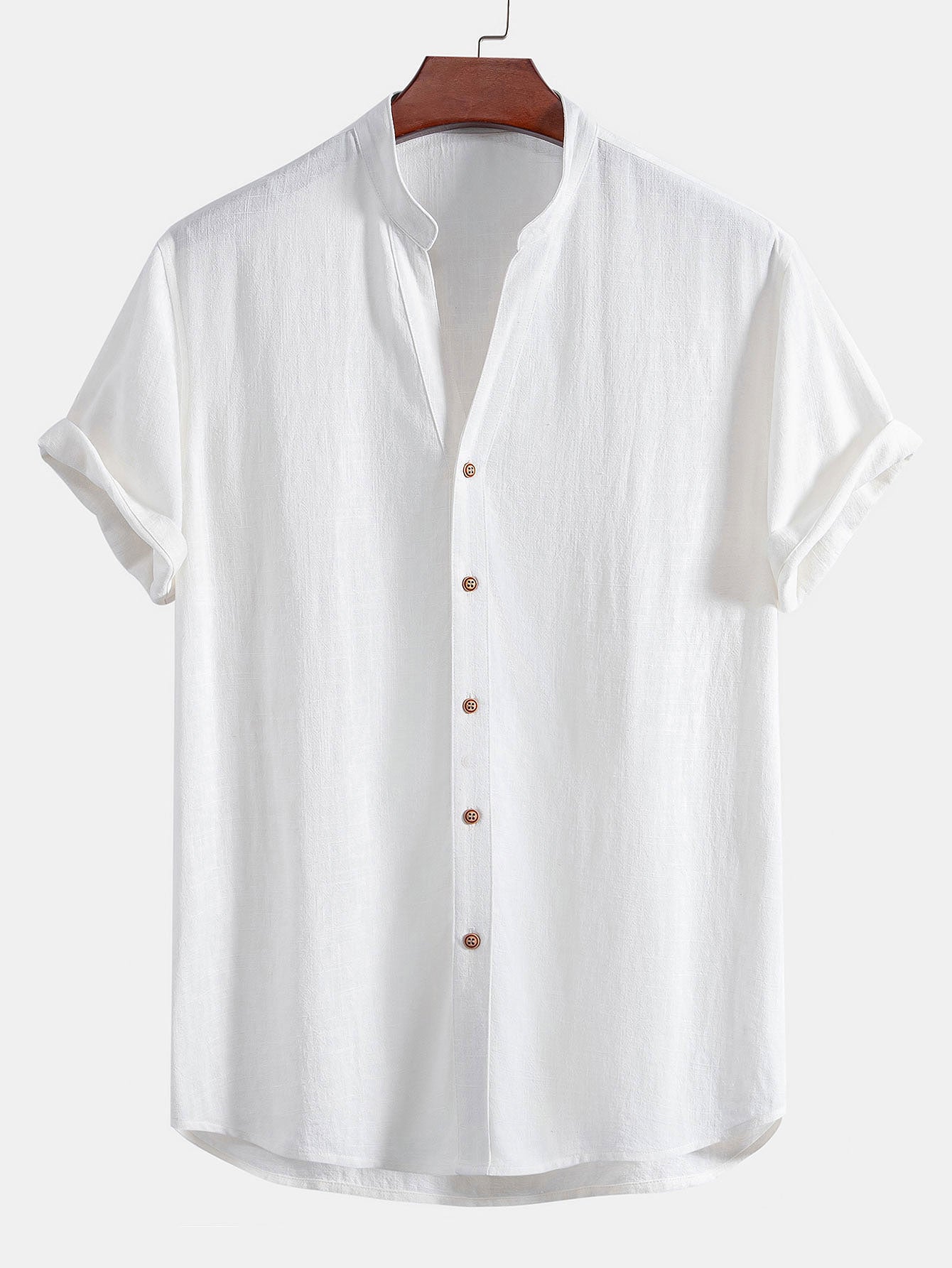 Akihiko® | Short Sleeve Linen Rayon Blend Stand Collar Shirt