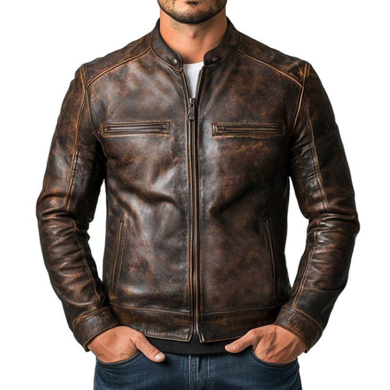 Men's Vine Distressedipper P Leather Jacket