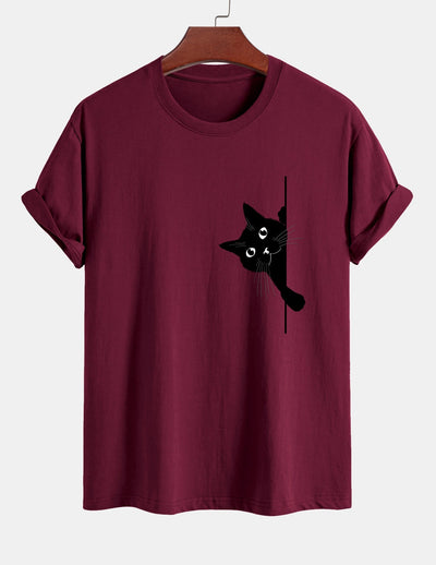 Ulises® | Black Cat Print Cotton T-Shirt