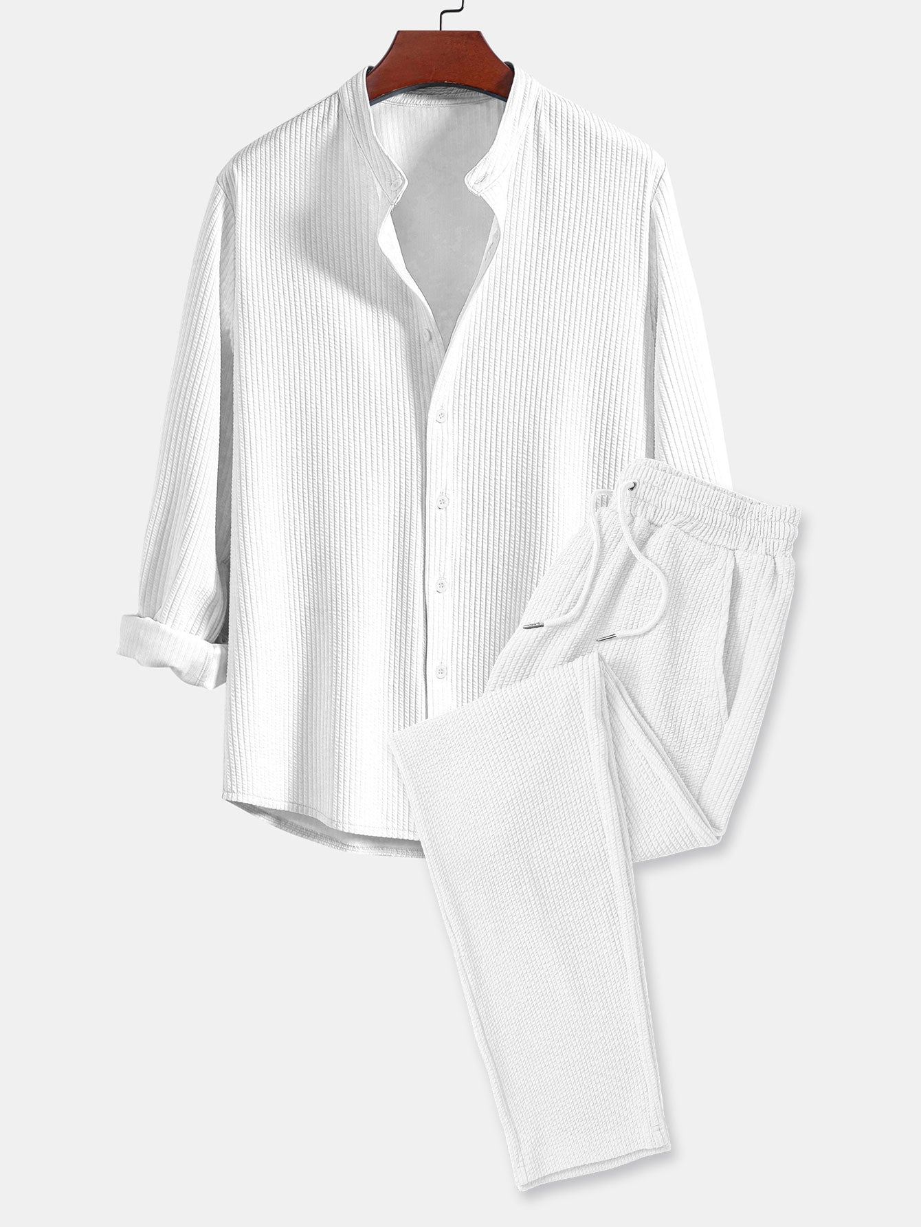 Jory® | Muscle Fit Long Sleeve Shirt With Ribbed Collar & Straight Leg Ribbed Trousers