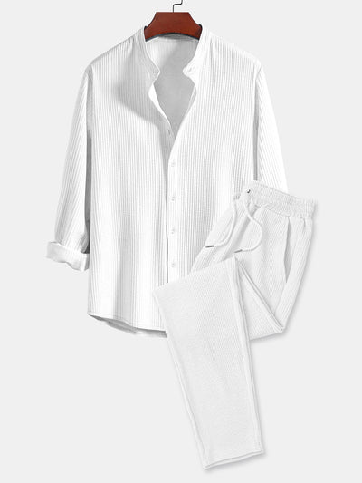 Jory® | Muscle Fit Long Sleeve Shirt With Ribbed Collar & Straight Leg Ribbed Trousers