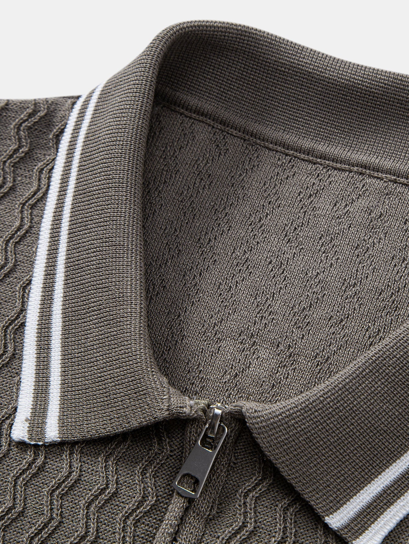 Jackson | Wave Jacquard Zip Up Knitted Polo Shirt
