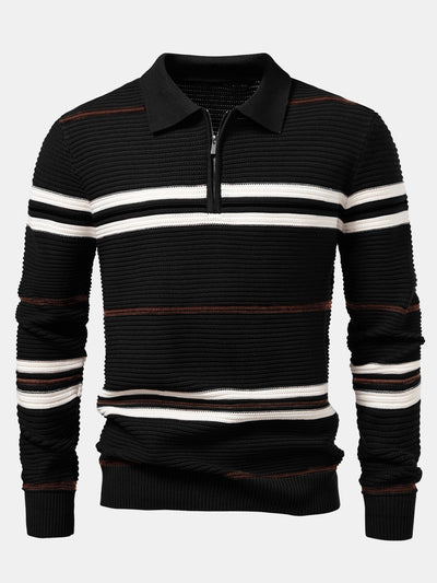 Albano® | Striped Textured Zip Knit Polo Shirt