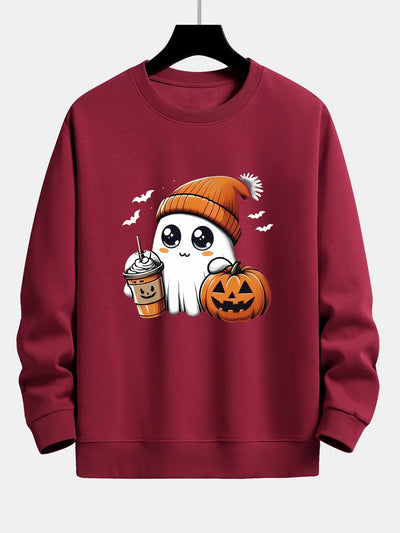 Carmelo® | Halloween Ghost Coffee Pumpkin Print Relax Fit Sweatshirt