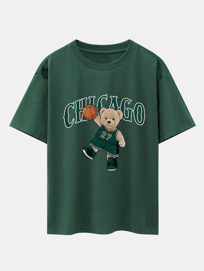 Erico® | Chicago Basketball Bear Print Drop Shoulder Oversize T-Shirt