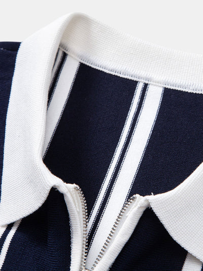 James | Striped Zip Up Knit Polo