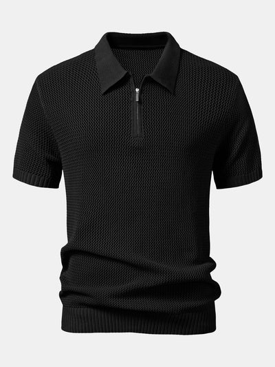 Teodoro® | Eyelet Zip Up Knit Polo Shirt