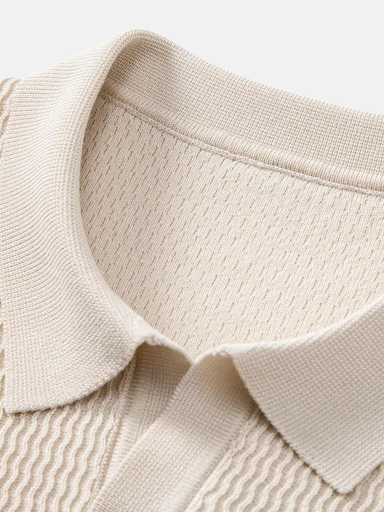 Caleb | Wave Jacquard Knit V Neck Polo Shirt