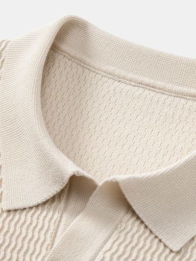 Caleb | Wave Jacquard Knit V Neck Polo Shirt