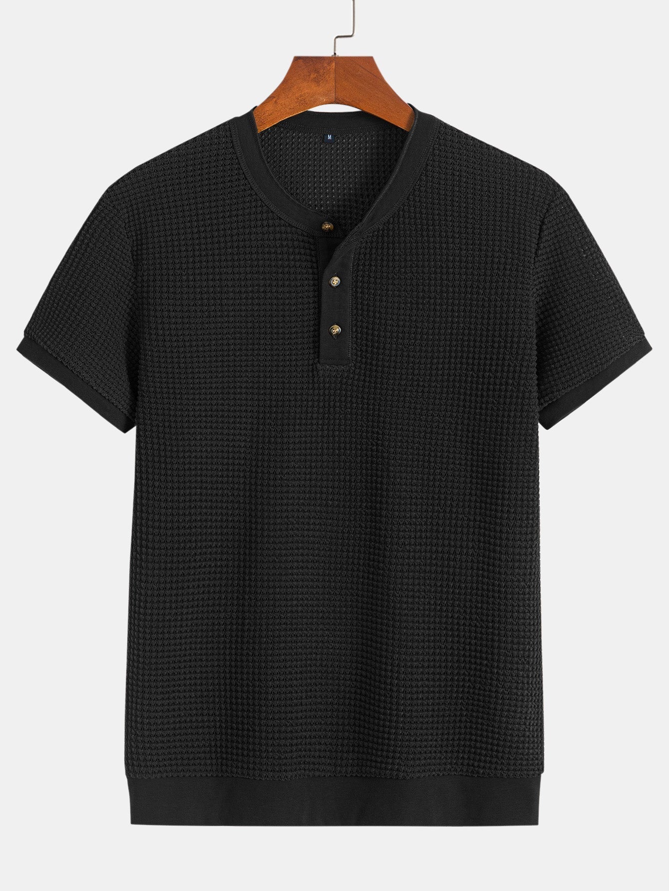 Eduardo® | Henley Neck Textured Ribbed Hem T-Shirt