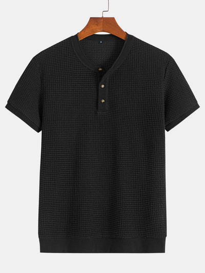 Eduardo® | Henley Neck Textured Ribbed Hem T-Shirt