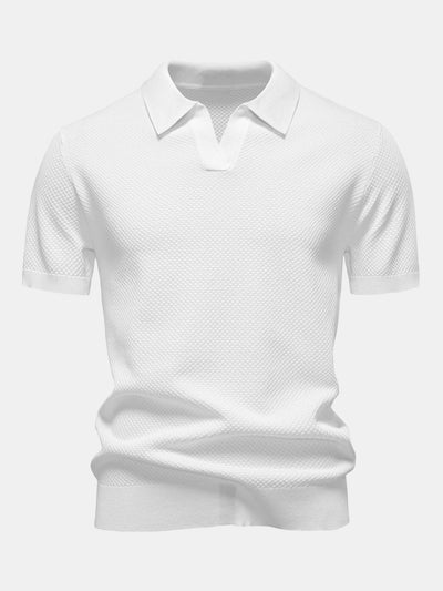 Jayden | Pineapple Texture Knit V Neck Polo Shirt
