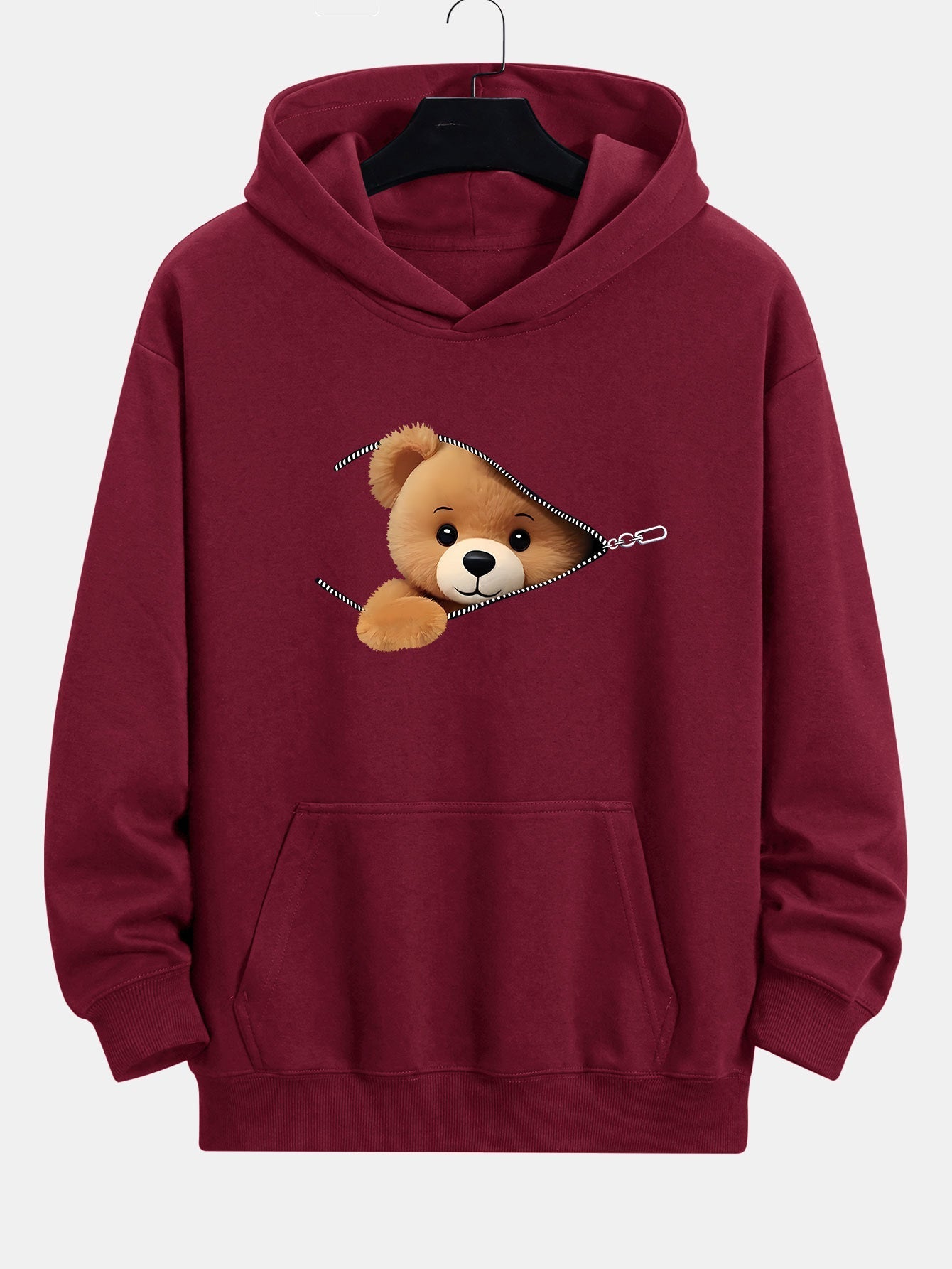Kellan | Zipper Bear Print Relax Fit Hoodie